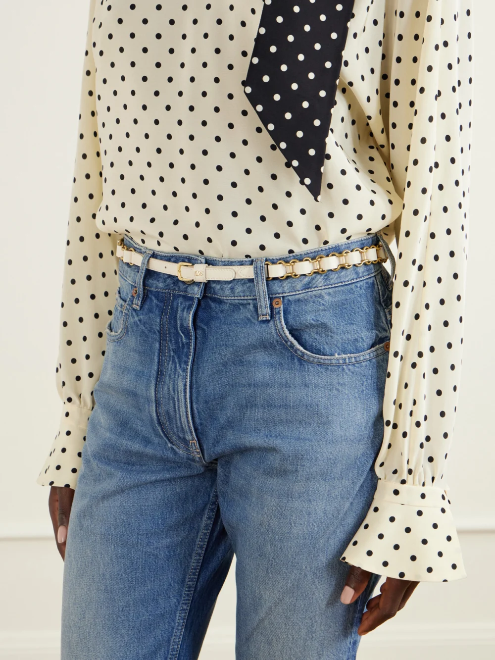 Valentino Garavani Logo-embellished Chain and Leather Belt, styled view