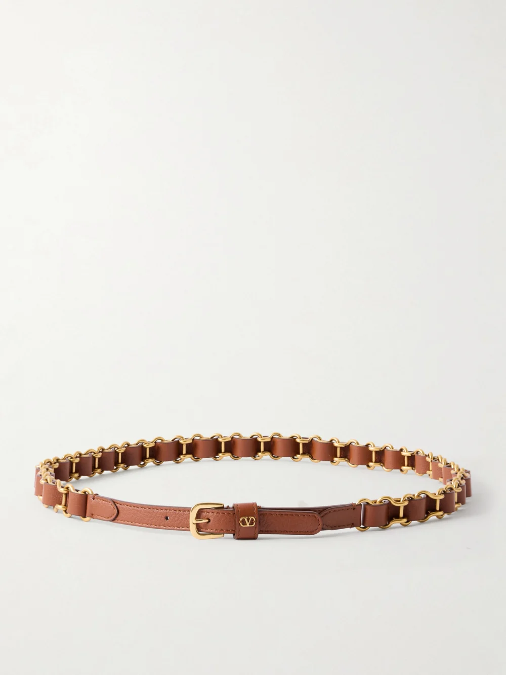 Valentino Garavani Logo-embellished Chain and Leather Belt in tan