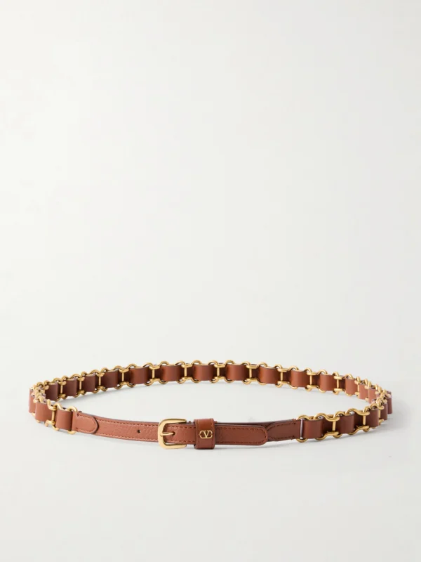 Valentino Garavani Logo-embellished Chain and Leather Belt