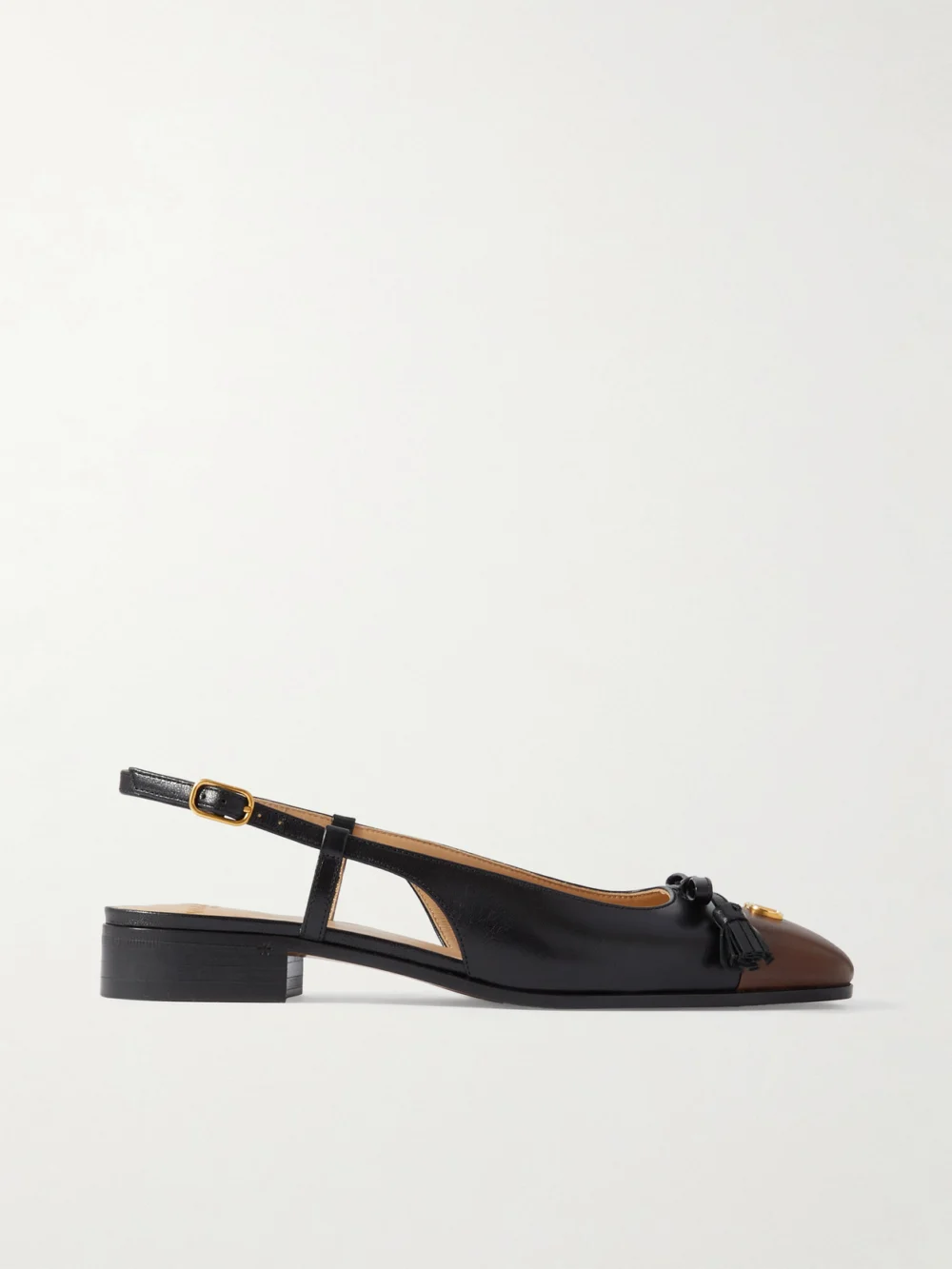 Valentino Garavani Logo-embellished Tasseled Leather Slingback Ballet Flats in black