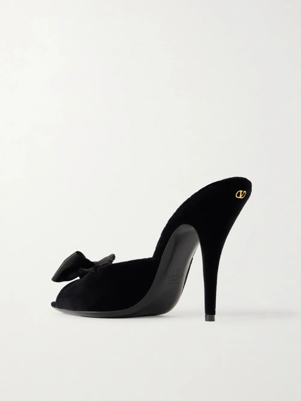 Back view of the Valentino Garavani Marie 105 Bow-embellished Satin-trimmed Velvet Mules