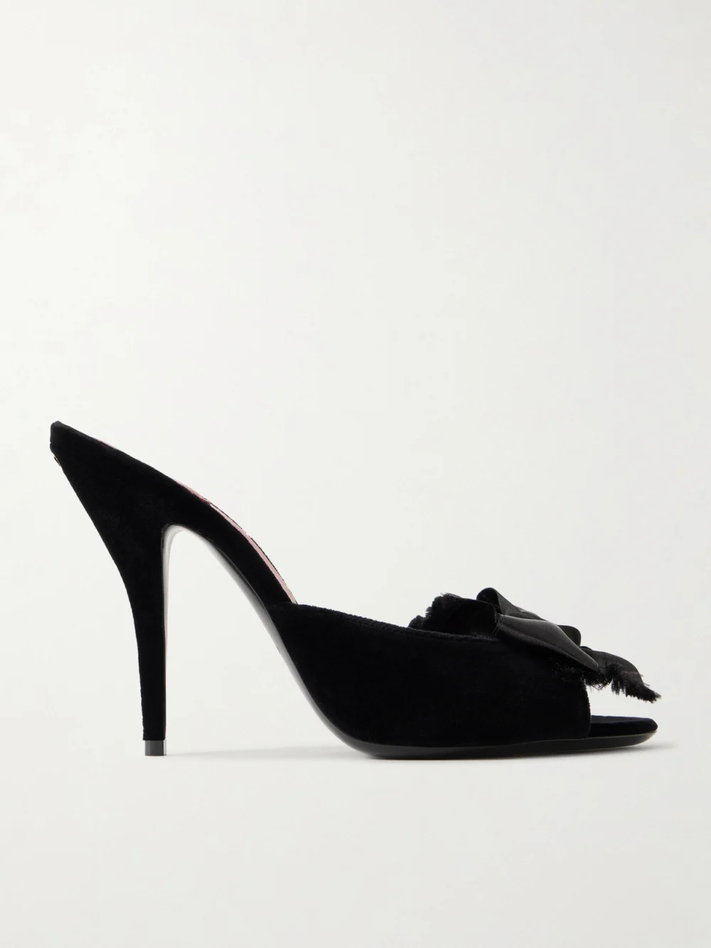 Valentino Garavani Marie 105 Bow-embellished Satin-trimmed Velvet Mules in black
