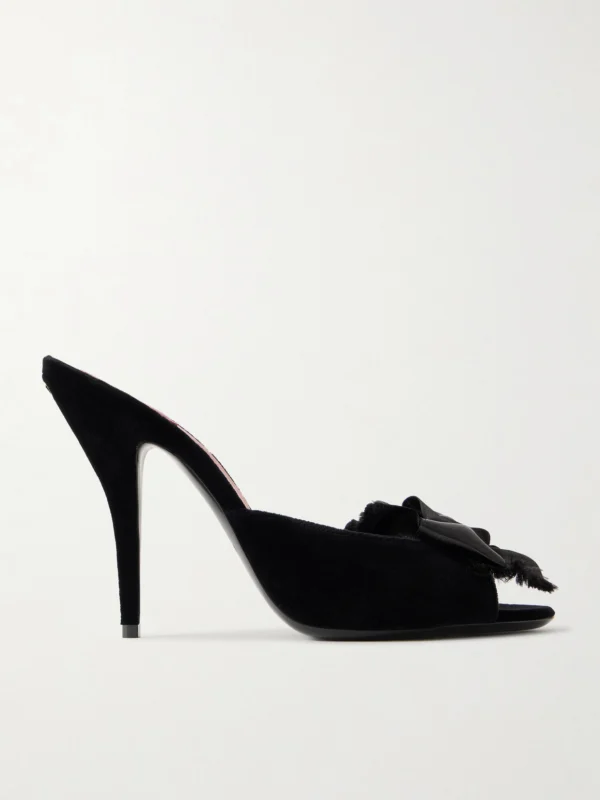 Valentino Garavani Marie 105 Bow-embellished Satin-trimmed Velvet Mules
