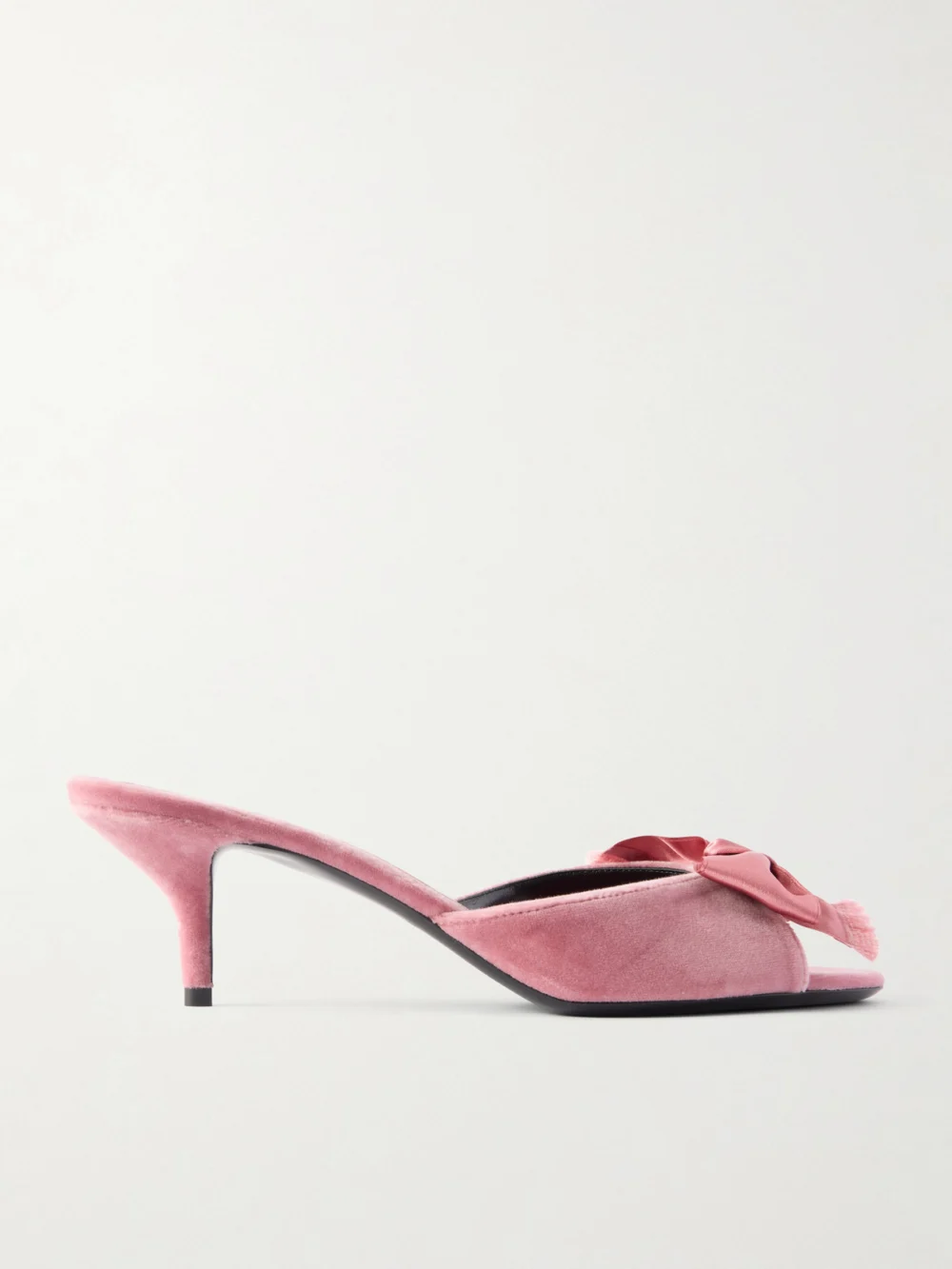 Valentino Garavani Marie a 55 Bow-detailed Satin-trimmed Velvet Mules in baby pink
