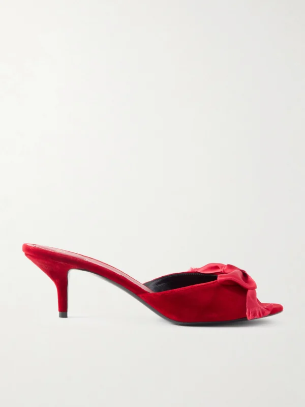 Valentino Garavani Marie a 55 Bow-detailed Satin-trimmed Velvet Mules