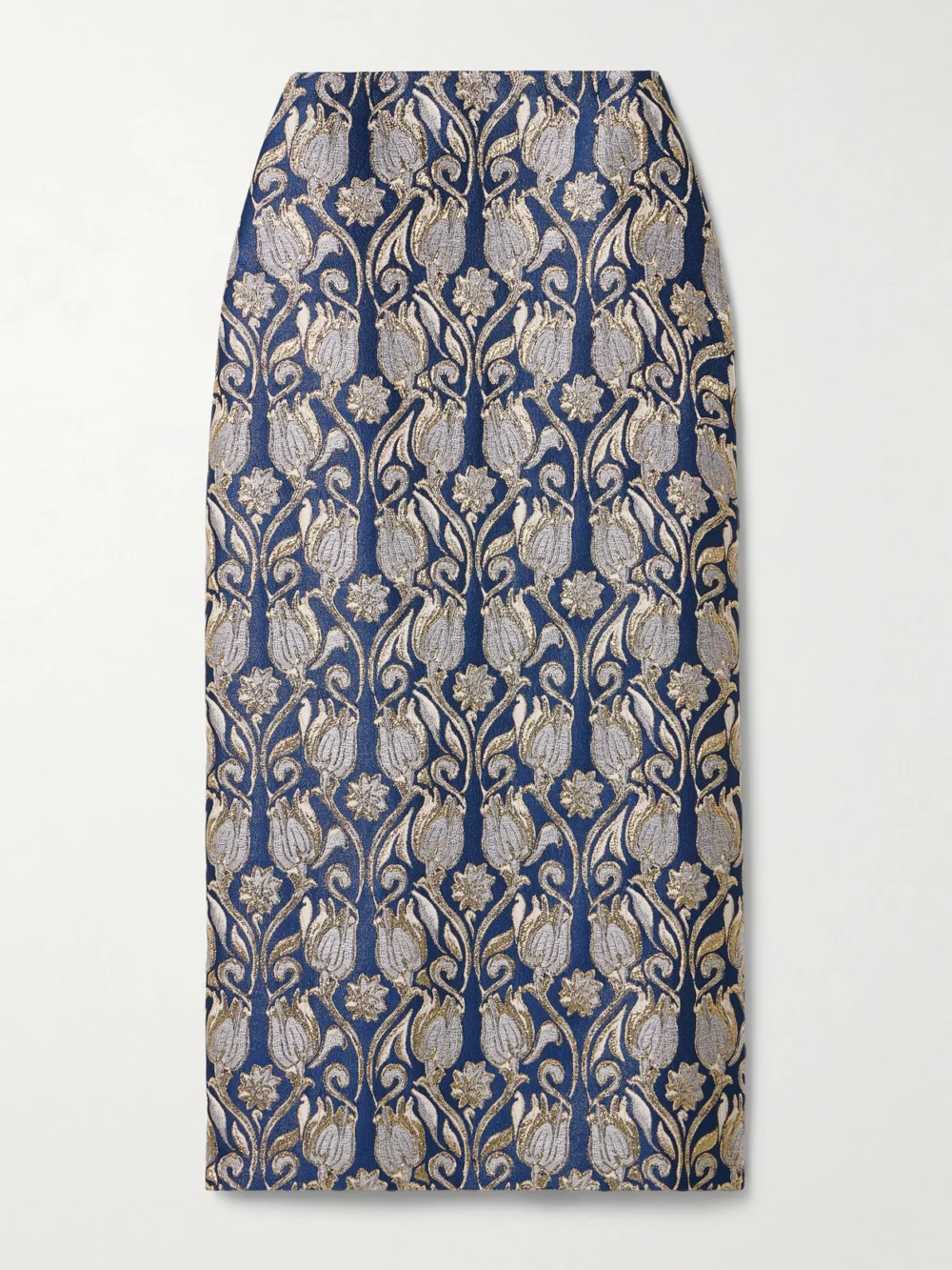 Valentino Garavani Metallic Floral-brocade Midi Skirt in blue