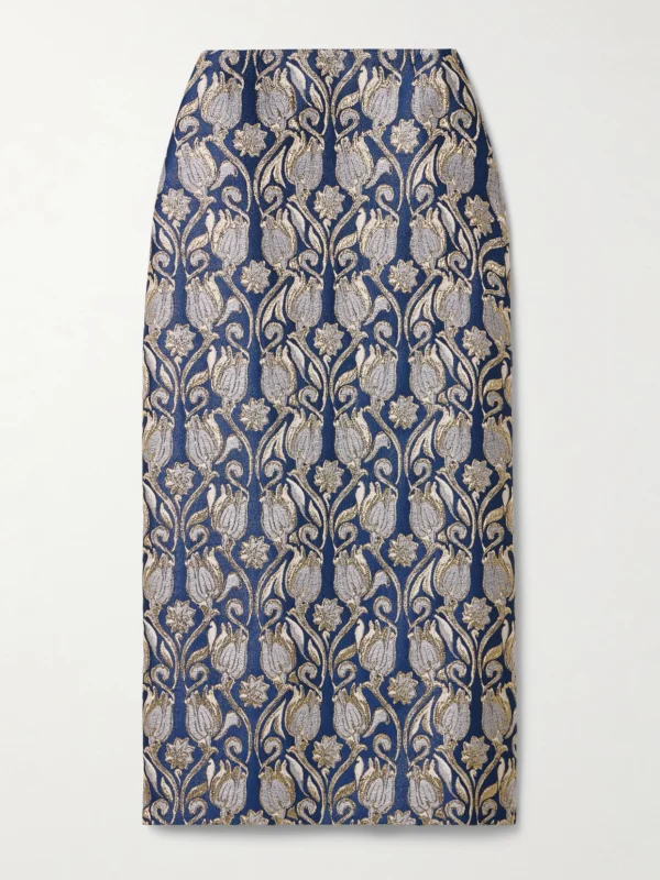 Valentino Garavani Metallic Floral-brocade Midi Skirt
