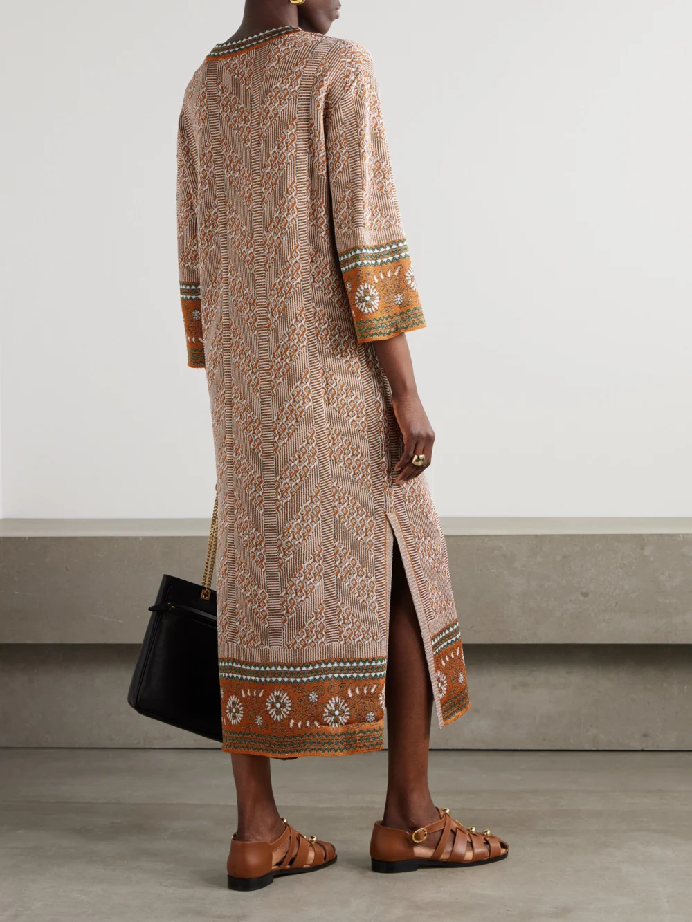 Back view of the Valentino Garavani Metallic Intarsia-knit Midi Dress