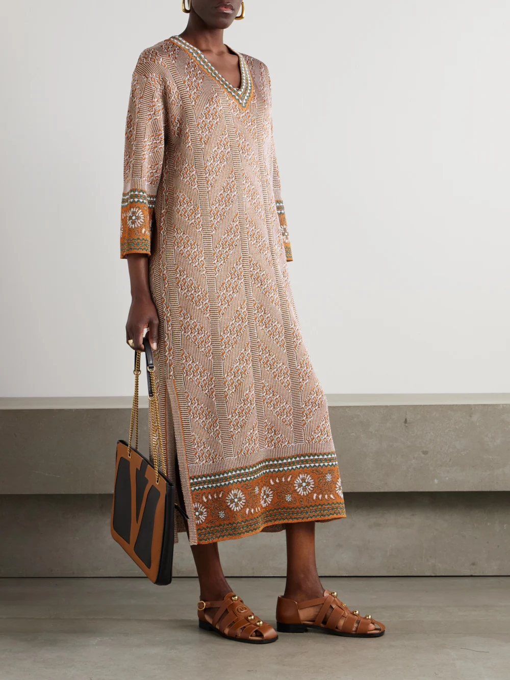 Valentino Garavani Metallic Intarsia-knit Midi Dress, worn by a model