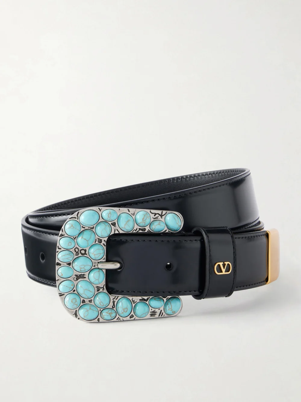 Valentino Garavani Mini Vlogo Embellished Leather Belt in black