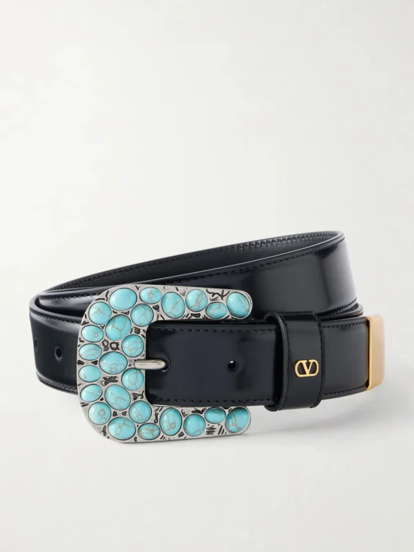 Valentino Garavani Mini Vlogo Embellished Leather Belt
