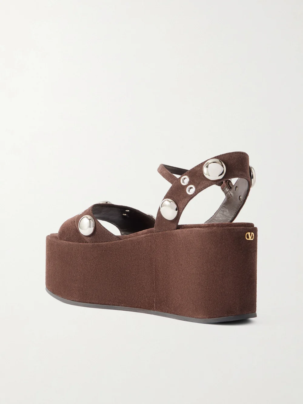Back view of the Valentino Garavani Nellcôte 65 Embellished Suede Platform Sandals