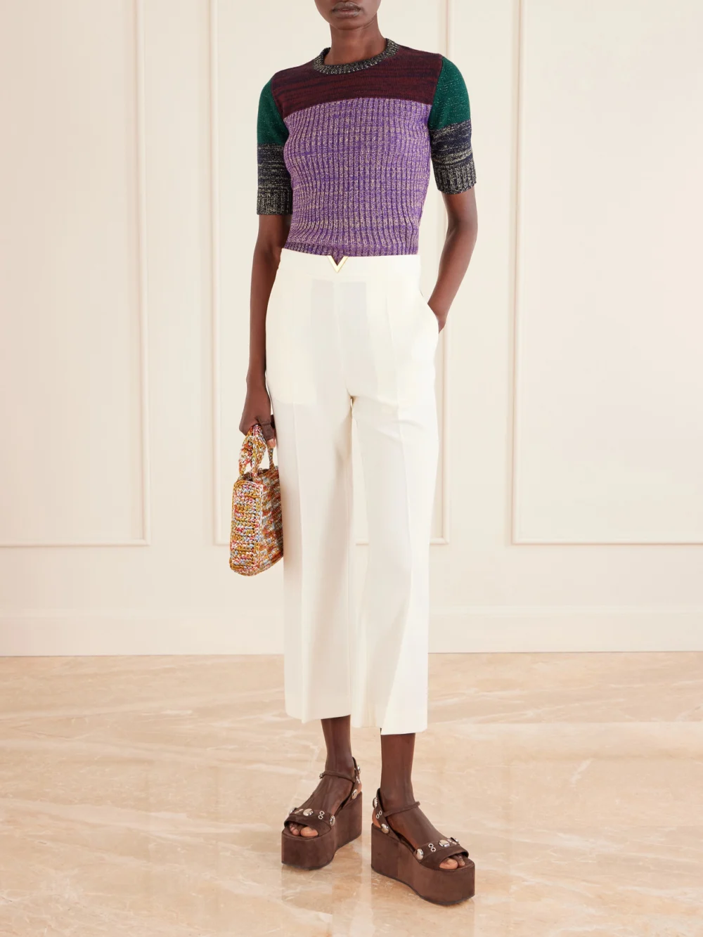 Valentino Garavani Nellcôte 65 Embellished Suede Platform Sandals, styled view