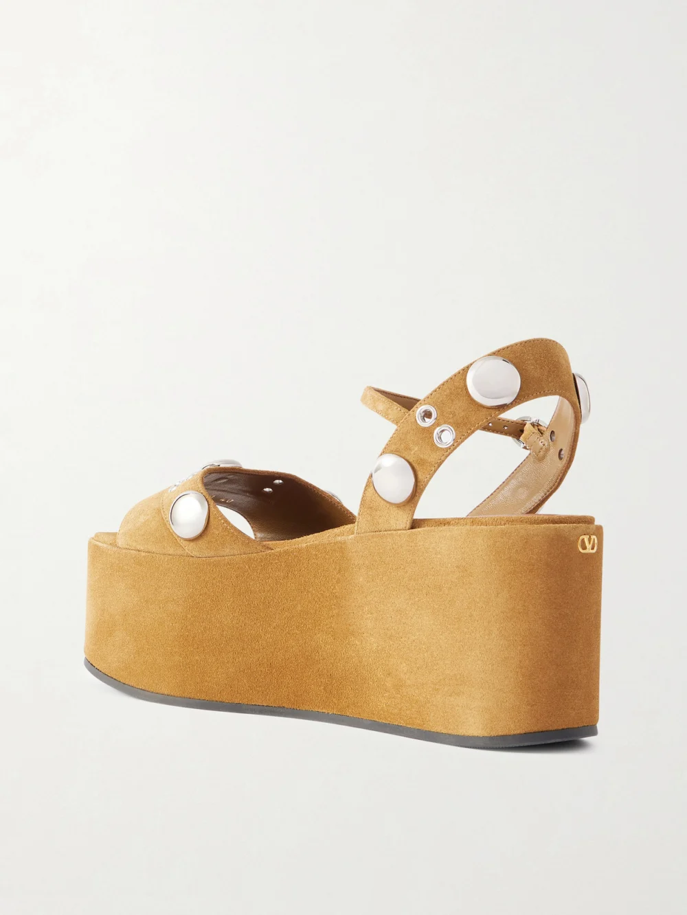 Back view of the Valentino Garavani Nellcôte Embellished Suede Platform Sandals