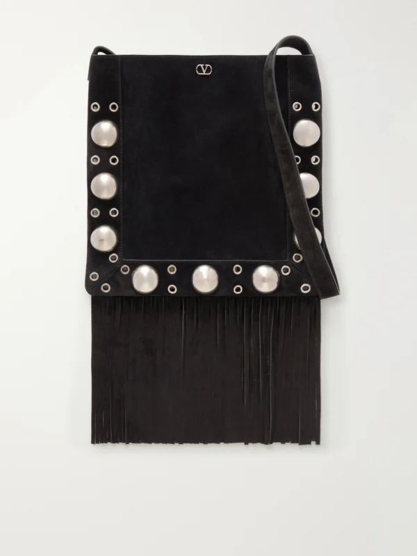 Valentino Garavani Nellcote Medium Fringed Studded Suede Shoulder Bag