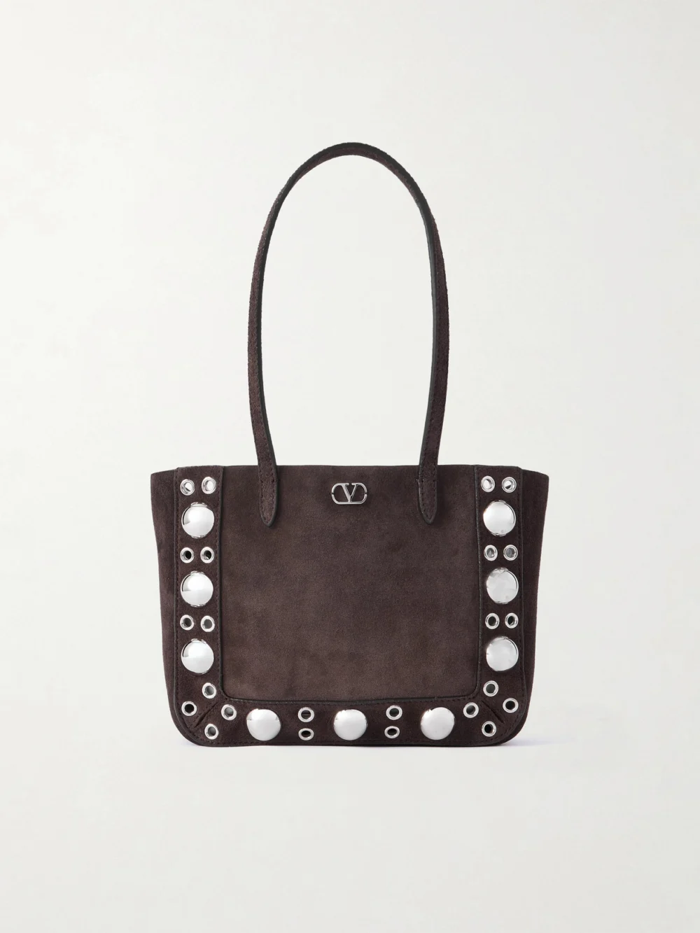 Valentino Garavani Nellcôte Mini Embellished Suede Tote in dark brown