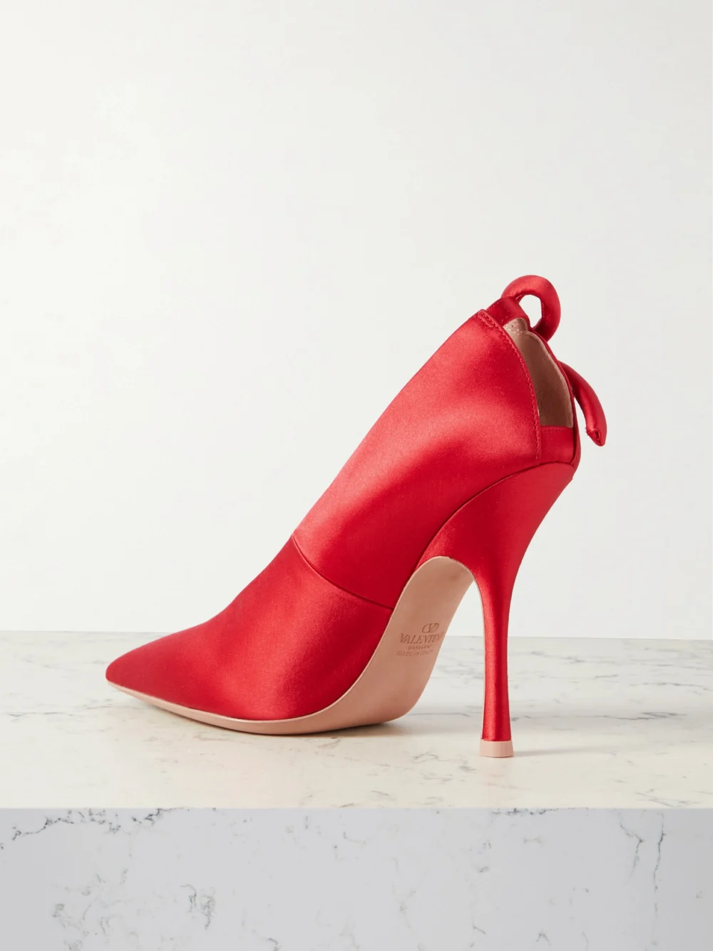 Back view of the Valentino Garavani Nite-out 110 Bow-detailed Cutout Satin Pumps
