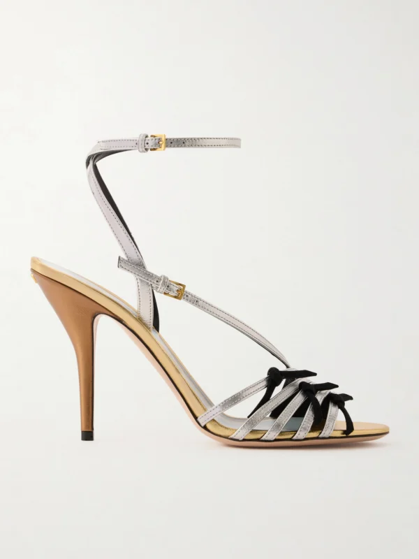 Valentino Garavani Nodine 100 Bow-detailed Metallic-leather Sandals
