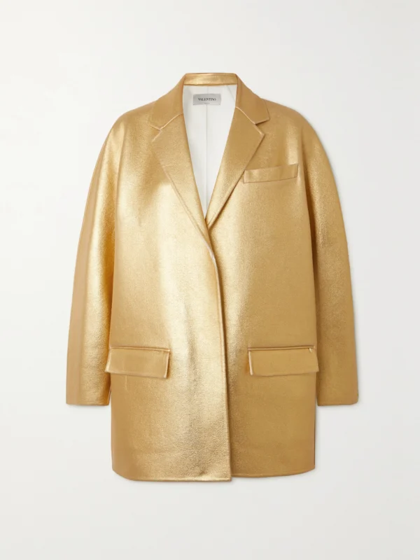 Valentino Garavani Oversized Metallic Coated Wool and Cashmere-blend Blazer