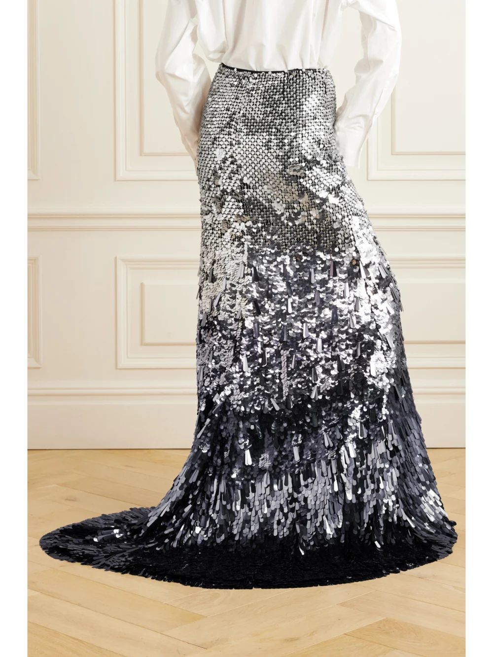Back view of the Valentino Garavani Paillette-embellished Mesh Maxi Skirt