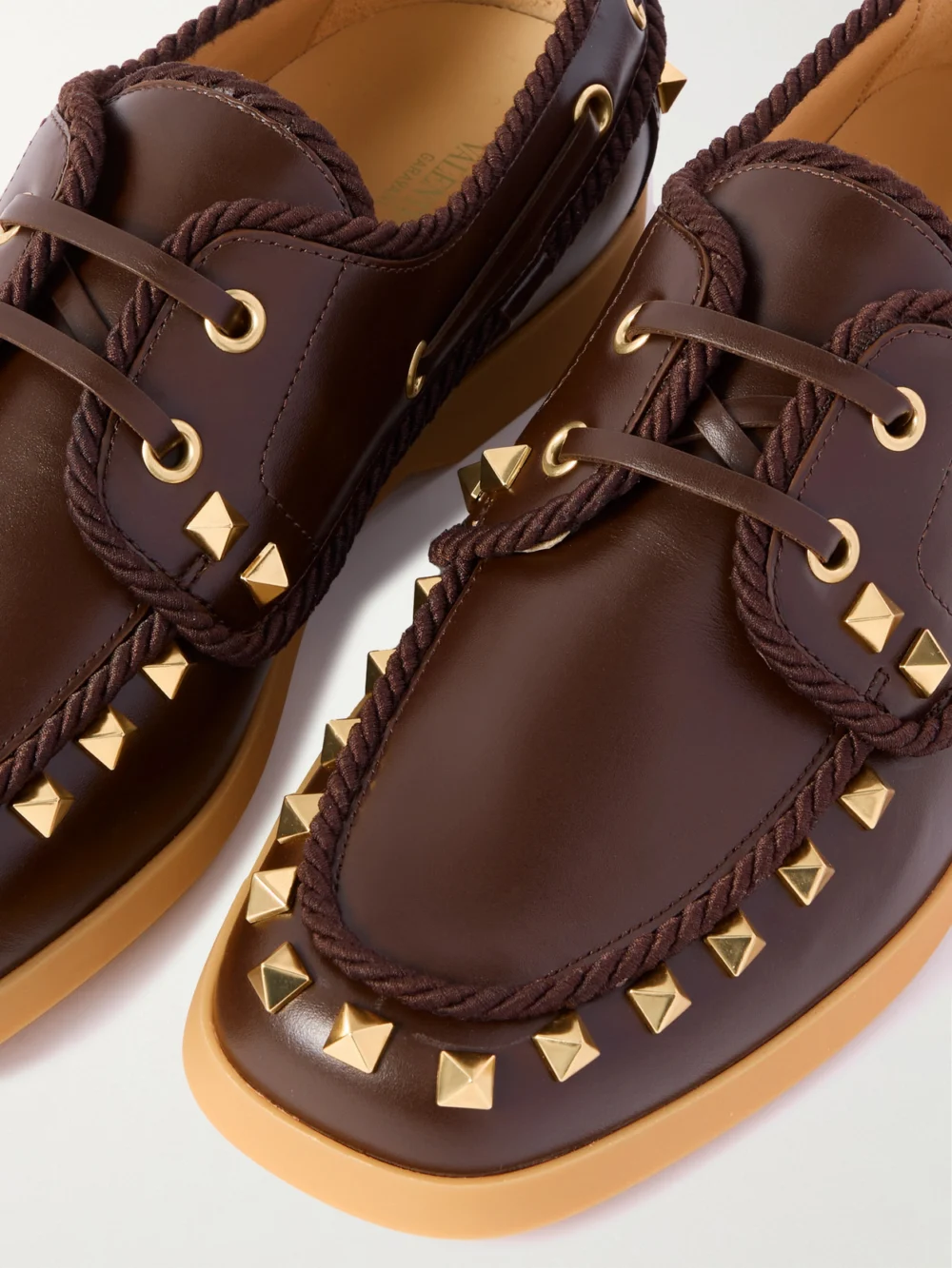 Close-up detail of the Valentino Garavani Palm Avenue Studded Leather Loafers