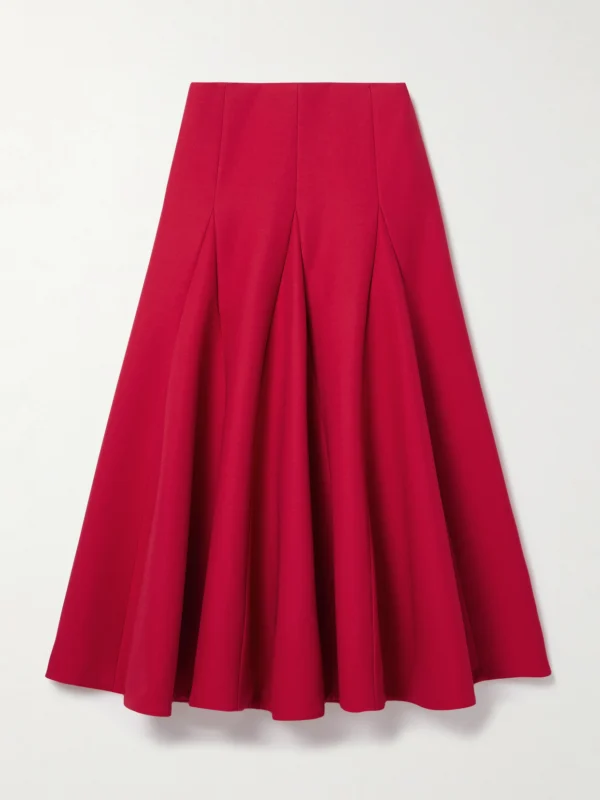 Valentino Garavani Paneled Pleated Wool and Silk-blend Crepe Midi Skirt