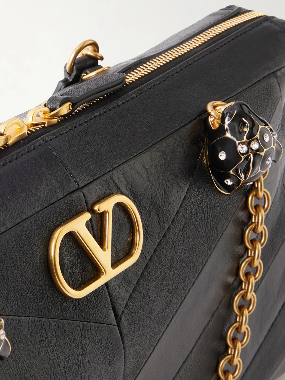 Close-up detail of the Valentino Garavani Panthea Embellished Leather Medium Shoulder Bag