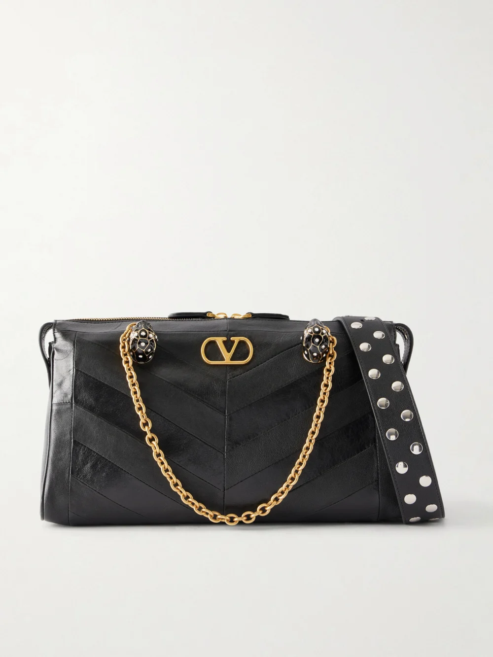 Valentino Garavani Panthea Embellished Leather Medium Shoulder Bag in black