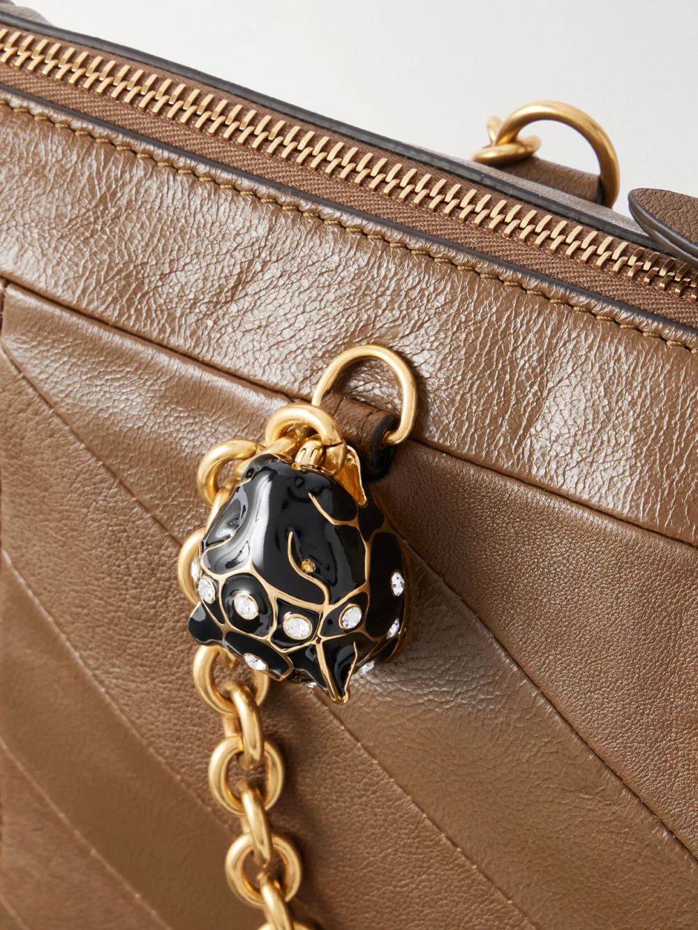 Close-up detail of the Valentino Garavani Panthea Embellished Leather Medium Shoulder Bag