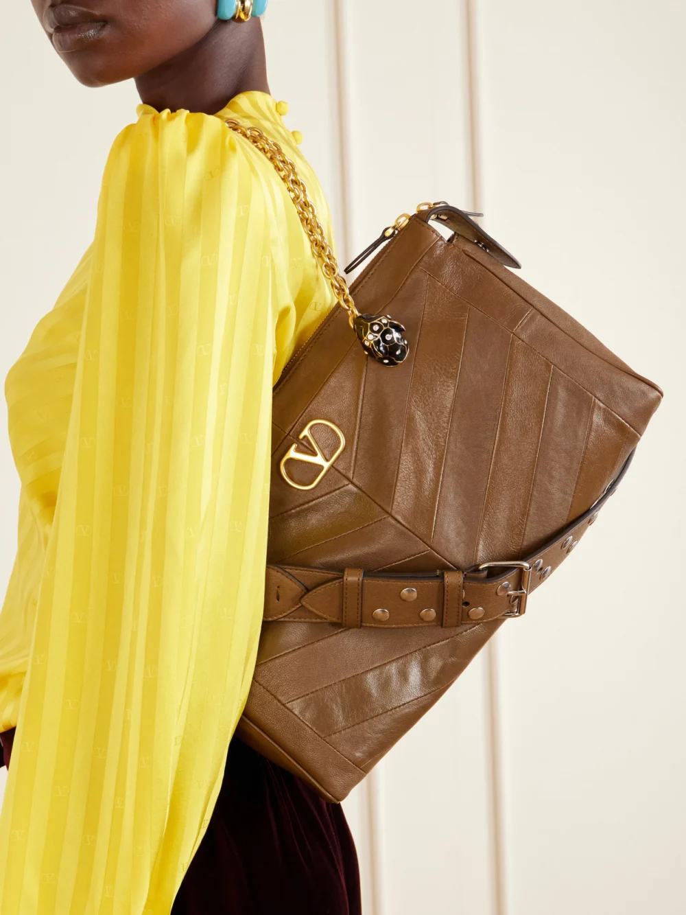 Valentino Garavani Panthea Embellished Leather Medium Shoulder Bag, styled view