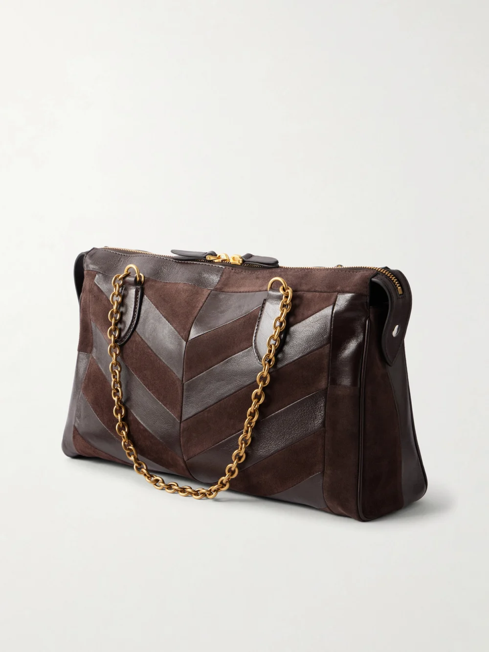 Back view of the Valentino Garavani Panthea Medium Embellished Patchwork Leather and Suede Shoulder Bag