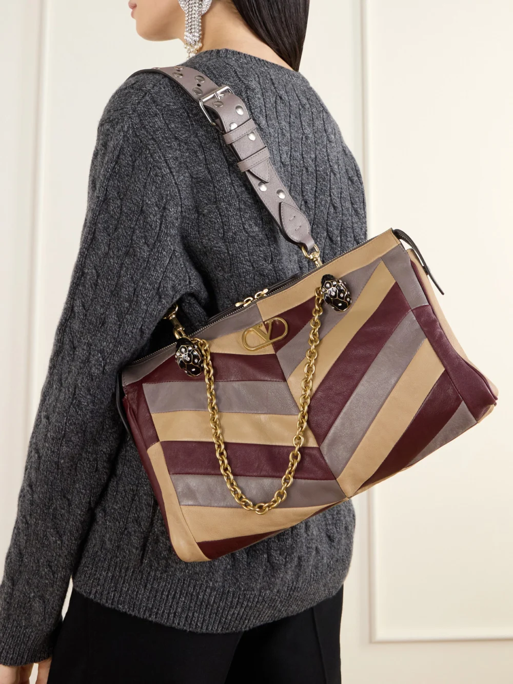 Valentino Garavani Panthea Medium Embellished Patchwork Leather Shoulder Bag, styled view