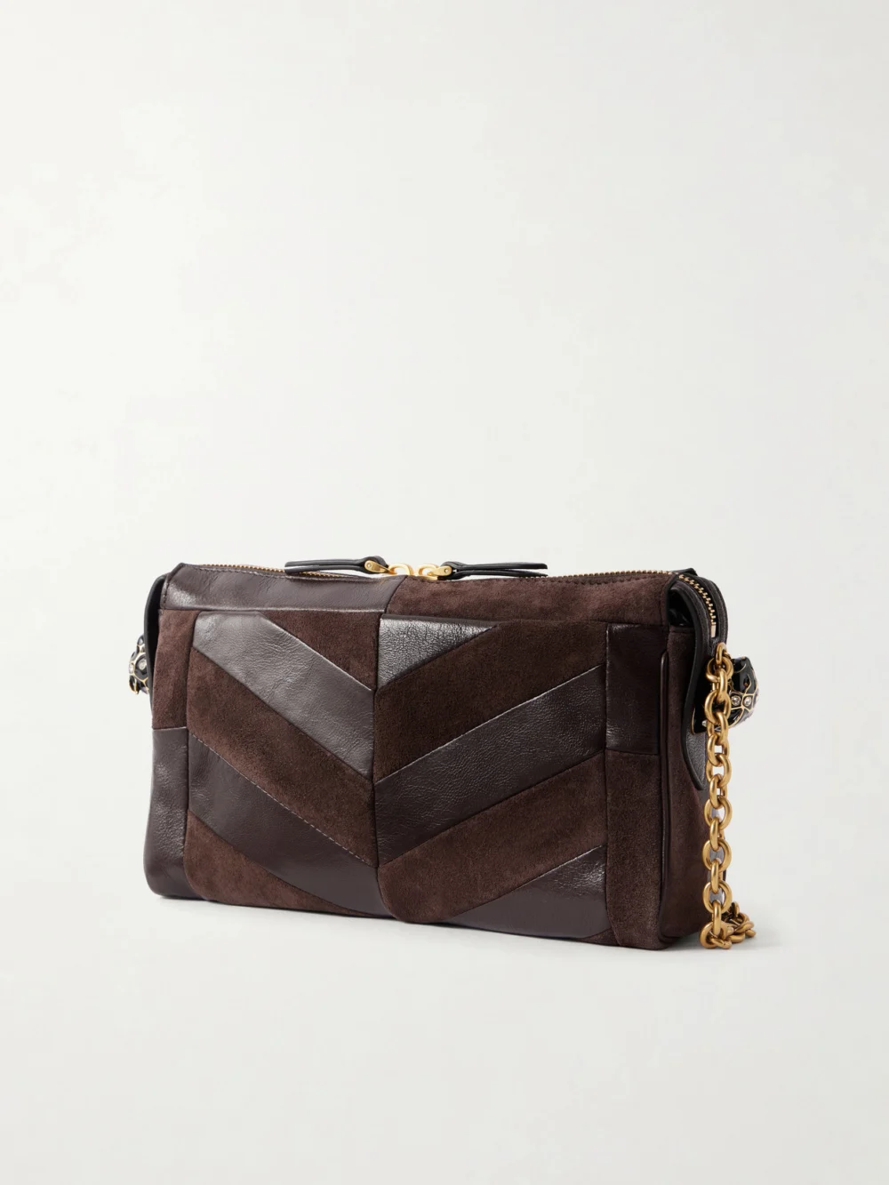 Back view of the Valentino Garavani Panthea Small Patchwork Leather and Suede Shoulder Bag