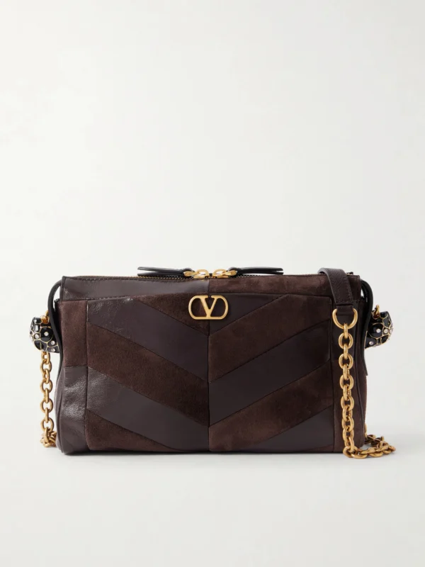 Valentino Garavani Panthea Small Patchwork Leather and Suede Shoulder Bag