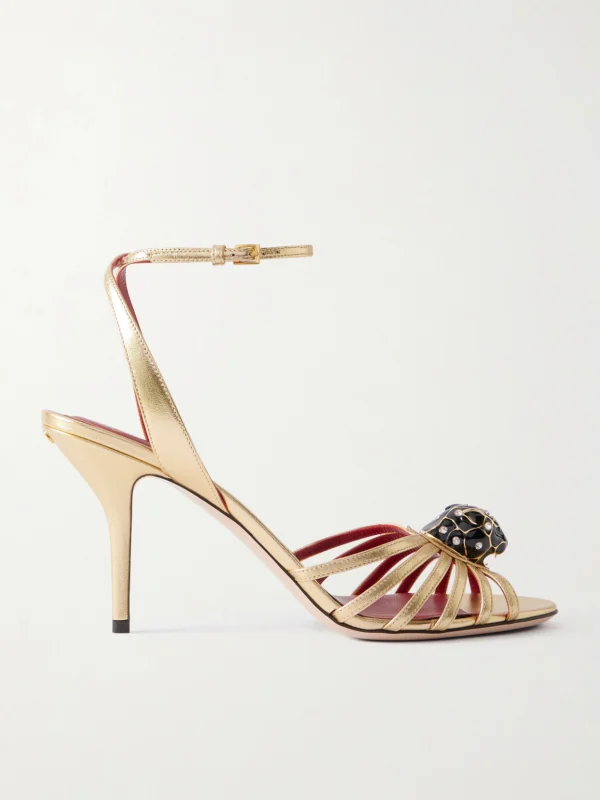 Valentino Garavani Pas De Chat 85 Embellished Metallic Leather Sandals