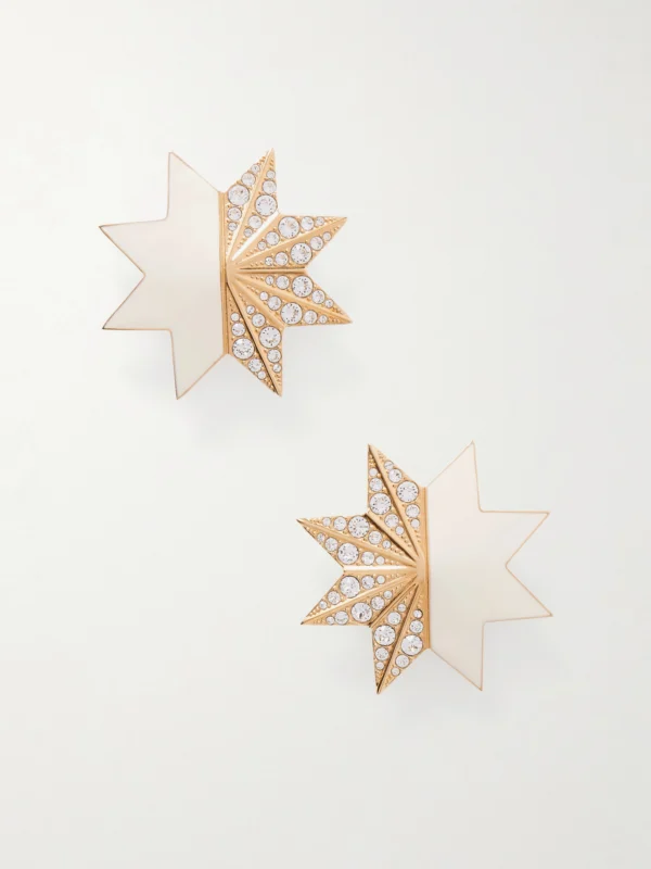 Valentino Garavani Pas Plus Gold-tone, Crystal and Enamel Clip Earrings