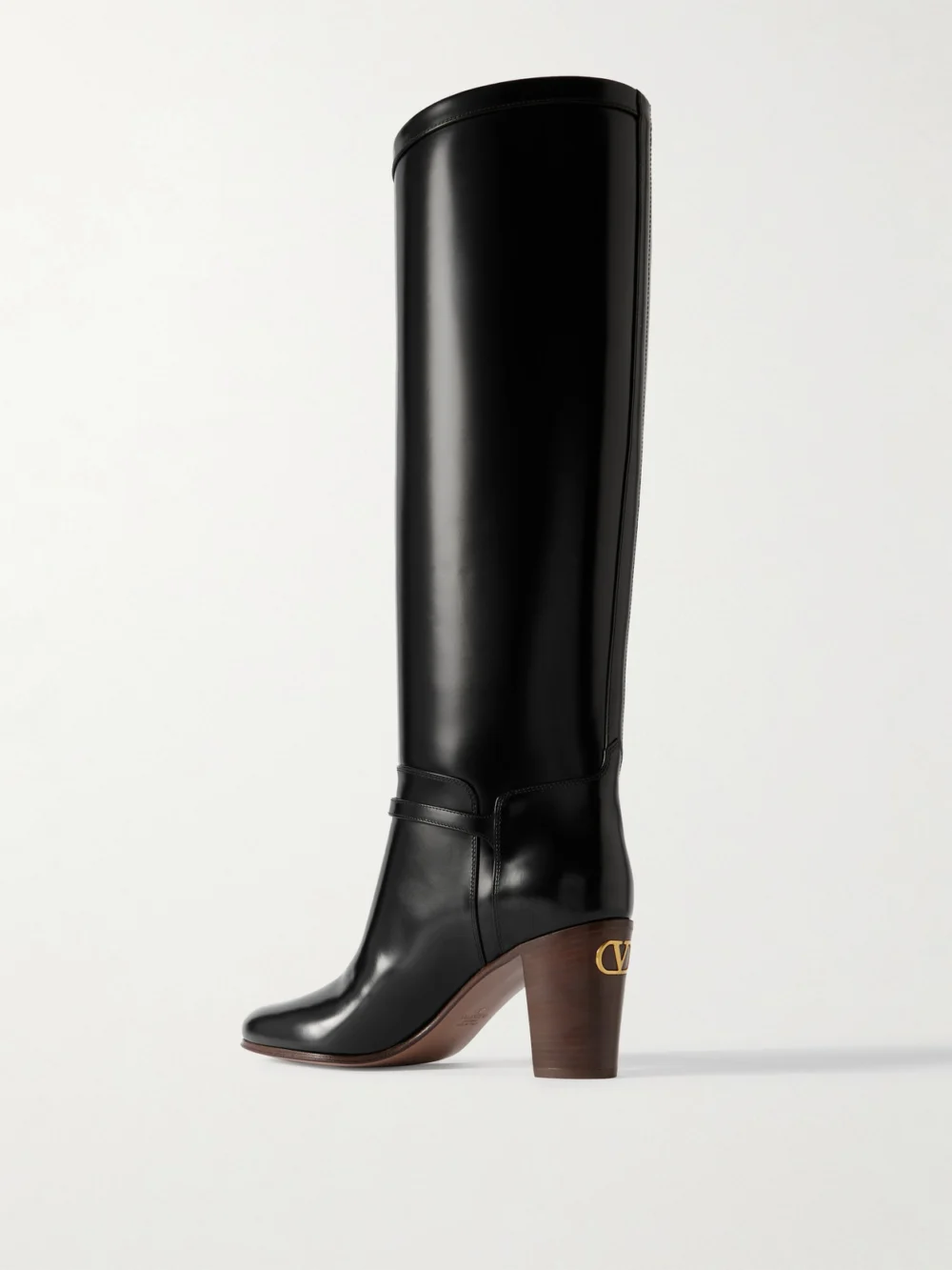 Back view of the Valentino Garavani Pattie 75 Buckle-embellished Leather Boots