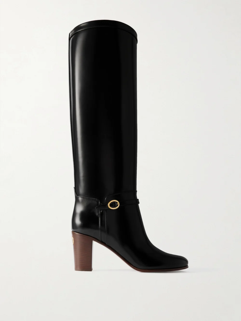 Valentino Garavani Pattie 75 Buckle-embellished Leather Boots in black