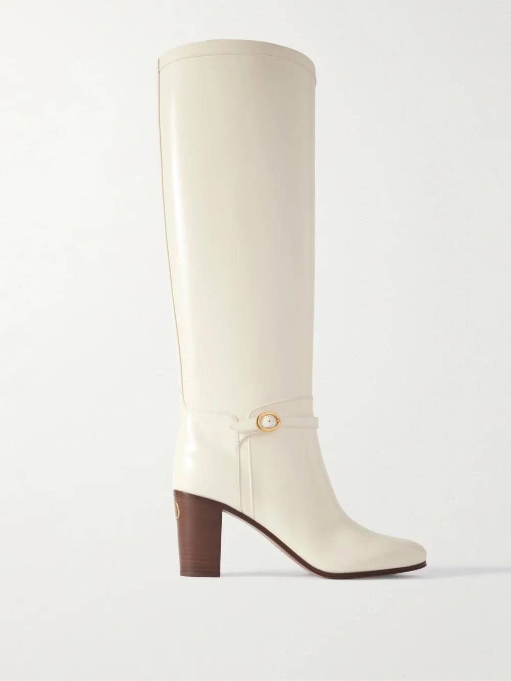 Valentino Garavani Pattie 75 Buckle-embellished Leather Boots in ivory