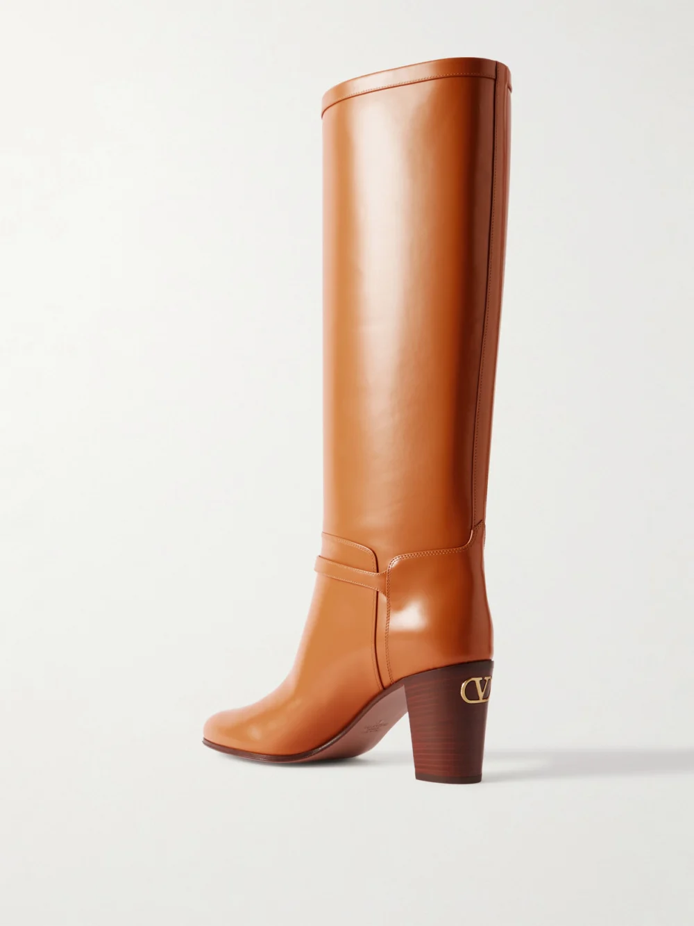 Back view of the Valentino Garavani Pattie 75 Buckle-embellished Leather Boots