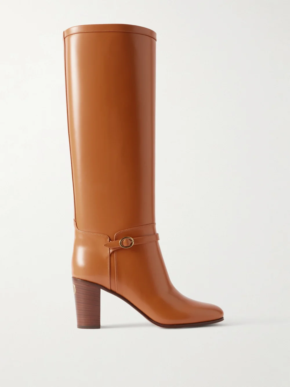 Valentino Garavani Pattie 75 Buckle-embellished Leather Boots in tan