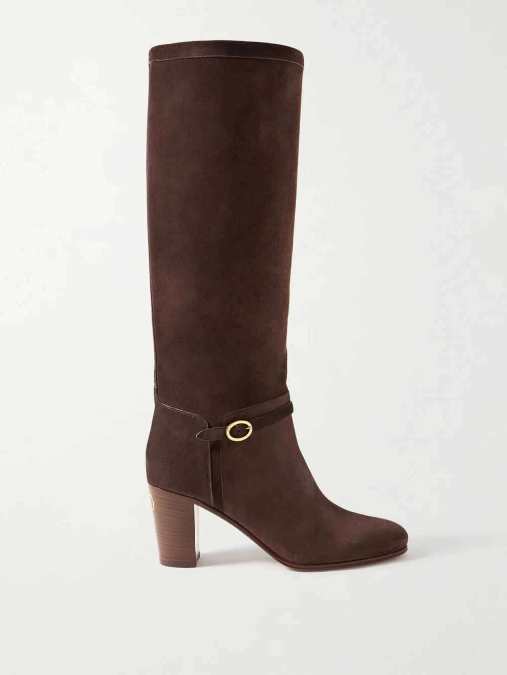 Valentino Garavani Pattie 75 Buckle-embellished Suede Knee Boots in chocolate