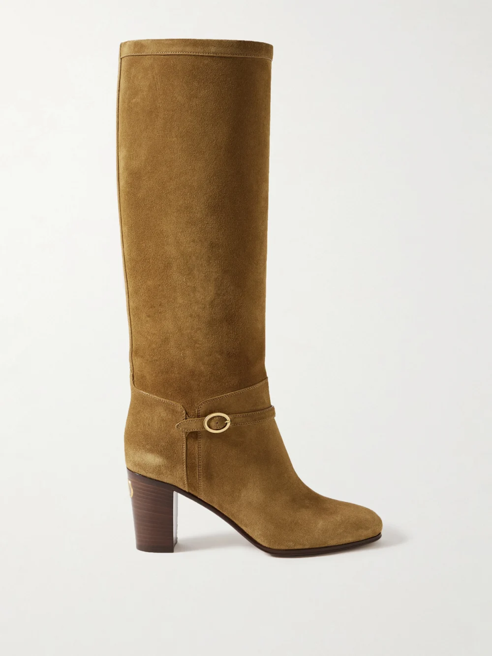 Valentino Garavani Pattie 75 Buckle-embellished Suede Knee Boots in tan