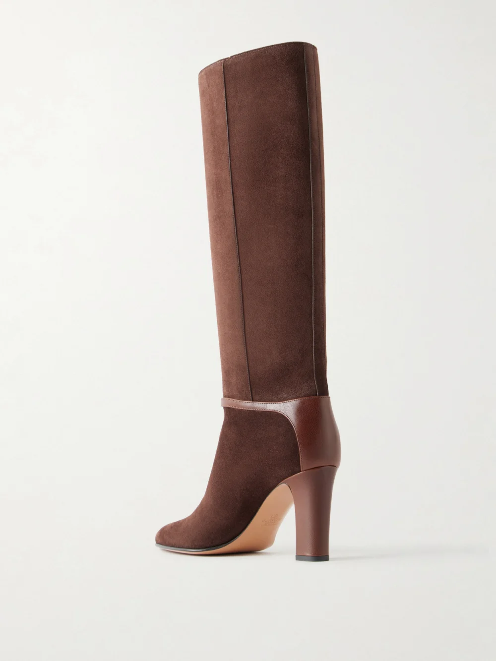 Back view of the Valentino Garavani Pattie 85 Buckle-detail Suede Knee Boots
