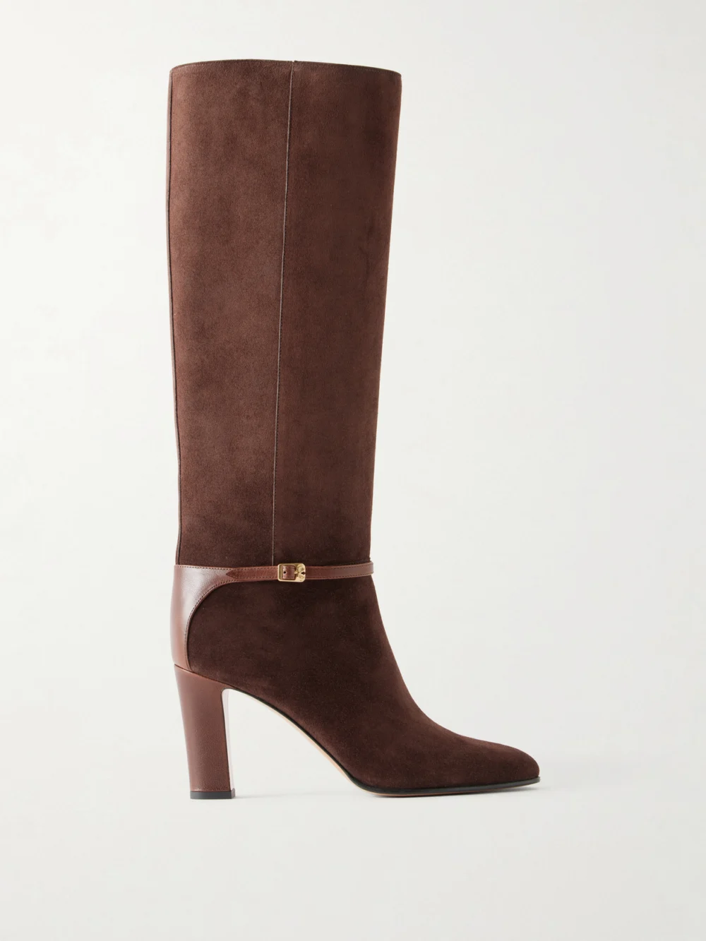 Valentino Garavani Pattie 85 Buckle-detail Suede Knee Boots in dark brown