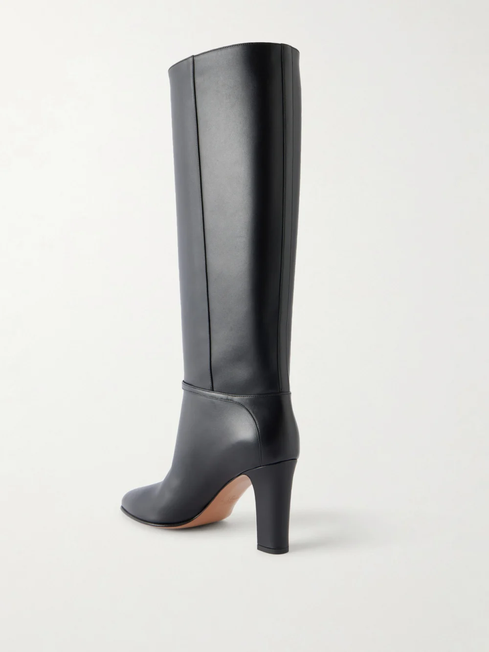 Back view of the Valentino Garavani Pattie 85 Buckle-embellished Leather Knee Boots
