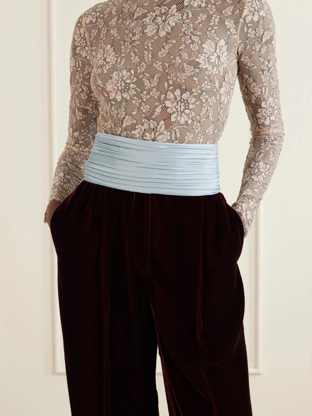 Valentino Garavani Plissé Satin Belt, styled view