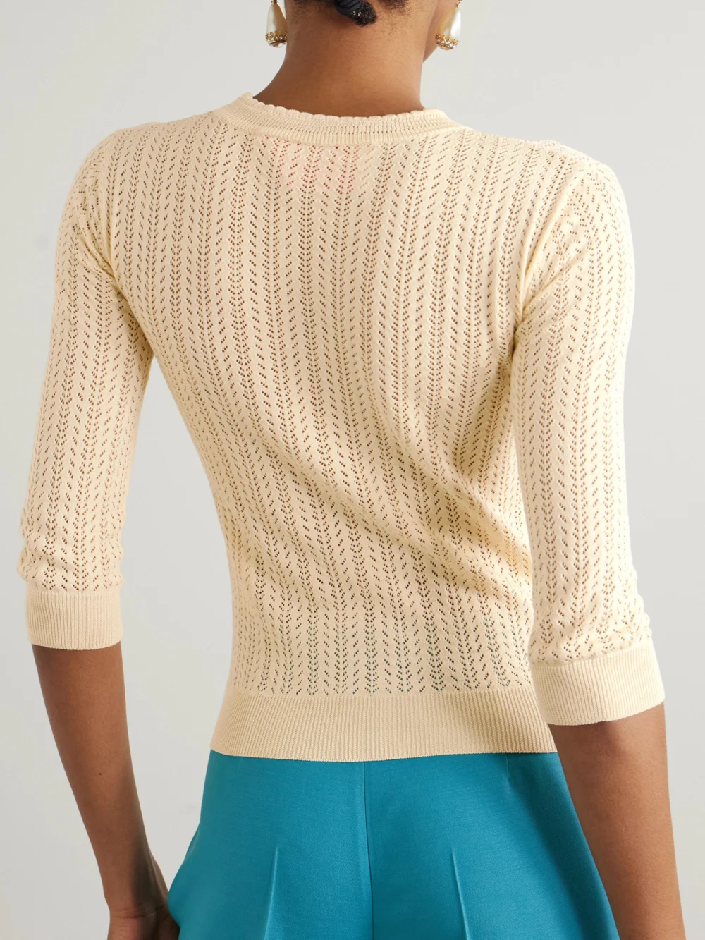 Back view of the Valentino Garavani Pointelle-knit Cotton Sweater