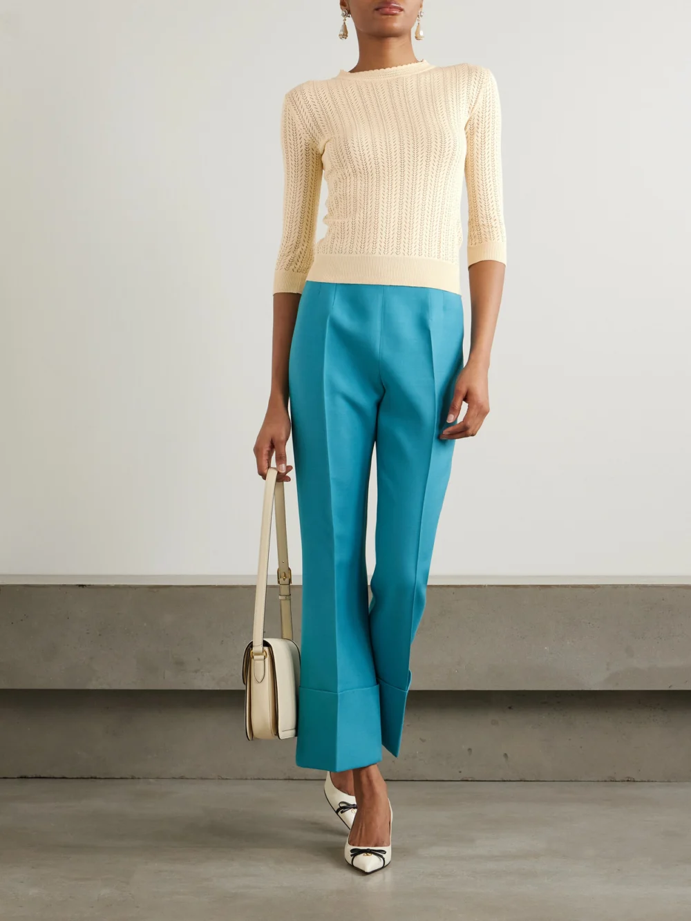 Valentino Garavani Pointelle-knit Cotton Sweater, worn by a model