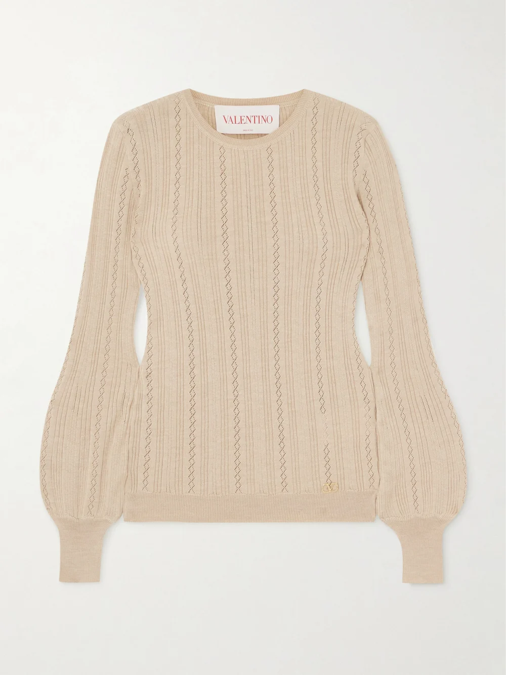 Valentino Garavani Pointelle-knit Wool Sweater in beige